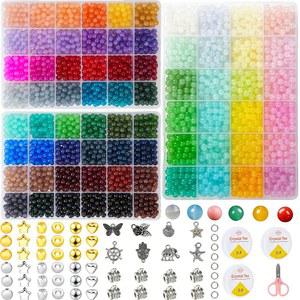 REVKI 72 컬러 6mm 유리 구슬 장신구 제작, 3000PCS+ 원형 크리스탈 팔찌 제작 키트, 청소년에게 적합한 스타터 키트 공예 선물 세트