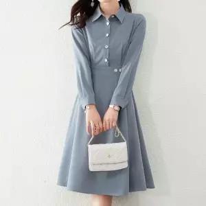 [하프클럽/셀럽하우스]직장인 여성 오피스룩 하객룩 A라인 카라 원피스