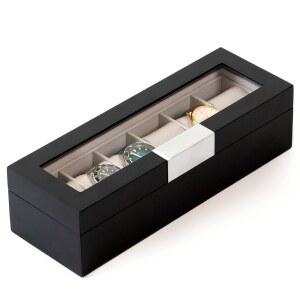 CASE ELEGANCE 금속 클립이 있는 모던 시계 남성용 6슬롯 | 매끄러운 디스플레이 상자, 진짜 오거나이저 상단이 홀더 위한 케이스 컬렉션을 유리 나무 블랙 뚜껑