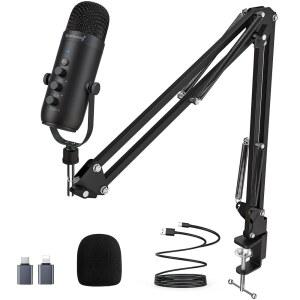 ZEALSOUND 붐 암이 있는 팟캐스트 마이크, 유튜브용 및 안드로이드와 PC 감소 모니터링, USB 호환, 맥 에코 음소거, 컨트롤, 게이밍 대기 기능이 없는 소음 볼륨 시간