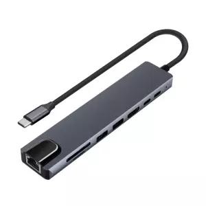 8in1 C타입 to USB 3.0멀티허브 4K HDMI 듀얼 모니터 미러링 RJ45 PD충전 랜카드 SD 리더기 PC 노트북 전송