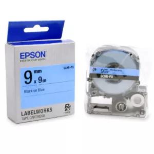 ( EPSON) 라벨테이프 9mm SC9B 파랑 검정)프린터 테잎 용이프 터치 인쇄 테프