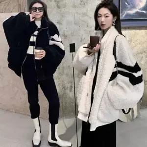 [하프클럽/셀럽하우스]두줄양털점퍼 여성양털점퍼 여자양털점퍼 후리스