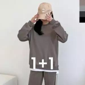 여자 빅사이즈 커플 사선 디테일 핏좋은 맨투맨 티셔츠 1+1 GBB H790W디자인 캐주얼 여성 긴팔