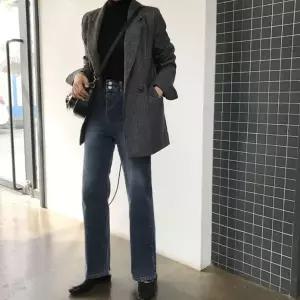[하프클럽/셀럽하우스]여성 체크 모던 자켓 여유핏 가을 클래식 체크자켓