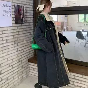 [하프클럽/셀럽하우스]안감 양털 소재 따뜻한 패션 롱롱 데님 재킷