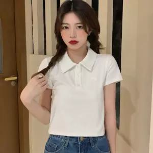 여자 여름 자수 세미크롭 카라 반팔 티셔츠 3컬러 넥티 여성 여티 숏티 크롭
