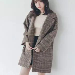 [하프클럽/셀럽하우스]여성 체크 모직 자켓 하프기장 루즈핏 간절기 아우터