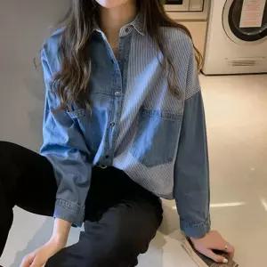 마린데님 포켓셔츠여성남방 여자 패션 배색 청남 여자청 패션청 색청