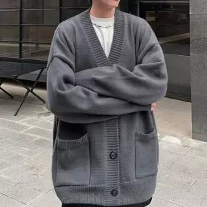 남성 오버핏 루즈 스타일 드롭 숄더 V넥 라인 깔끔 가디건니트 직장인 정장 간절기 카디건 라운드 코디 가