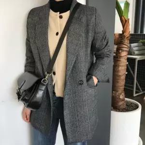 [하프클럽/셀럽하우스]클래식 루즈핏 체크 자켓 모던 마이 블랙