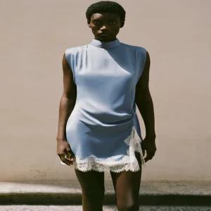 ZARA 자라 새틴 레이스 원피스 - 블루/ 납 2654/484/431 156510