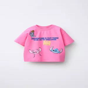 ZARA 자라 LILO  STITCH ⓒ DISNEY 프린트 티셔츠 - 네온 로즈핑크 1037/590/460 151093