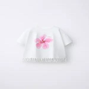 ZARA 자라 플라워 시퀸 프린지 티셔츠 - 스크래치 화이트 5431/884/251 151045