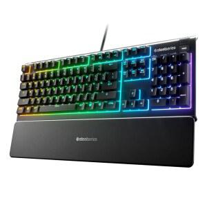 스틸시리즈 에이펙스 3 RGB 게이밍 키보드 u2013 10존 일루미네이션 IP32 방수 마그네틱 손목 받침대(위스퍼 콰이어트 스위치)