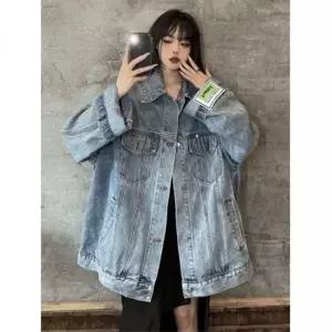 [하프클럽/]오버핏 와펜 청 데님 자켓 남녀공용 커플룩 간절기 데일리 아우