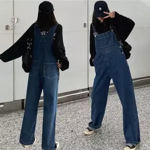 [하프클럽/셀럽하우스]여자 귀여운 데님 청 멜빵 오버롤 와이드핏 팬츠