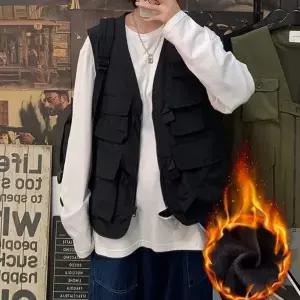 [골드스마일]남성 기모안감 카고조끼 스트릿 V넥 방한 쪼끼