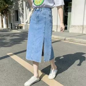 앞트임 스커트 데님롱치마 여자 청치마 머메이드 롱청 여성 핀턱 데님