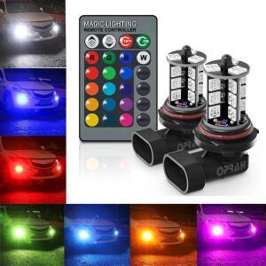 2pcs LED 안개등 H8 H11 H3 H7 5050SMD 9005 880 881 RGB 다채로운 5050 전구 자동차 앞 원격 12V 흰색