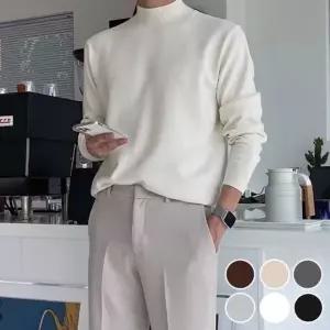 [하프클럽/]남자 반목 반폴라 슬림핏 긴팔 니트 티셔츠 간절기 데일리 이너