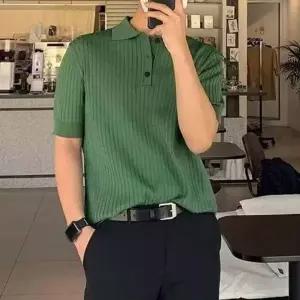 [하프클럽/]남성 여름 반팔 니트 카라티 댄디룩 단추 포인트 슬림핏 데일리