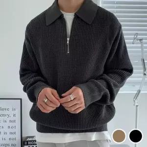 [하프클럽/]남성 하프집업 카라 니트 겨울 긴팔 티셔츠 데일리 캐주얼 댄디