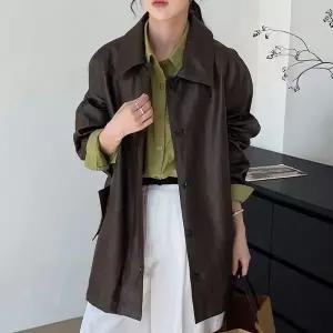 [하프클럽/]여성 가죽 코트 2컬러 레트로 시에나 벨트 자켓 간절기 라이더 RI
