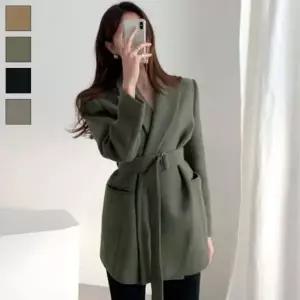 [하프클럽/]허리벨트 미디 기장 핸드메이드 코트 단정한 출근룩 하객룩 모