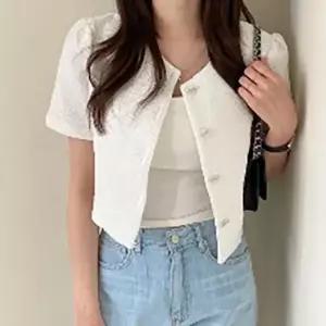 [하프클럽/]여성 크롭 트위드 자켓 반팔 가디건 여름 하객룩 데일리 숏 아우