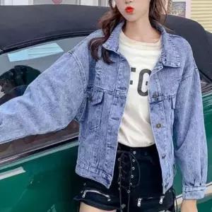 [하프클럽/]여성 간절기 자수 리본 포인트 청자켓 데님 재킷 봄 가을 데일리