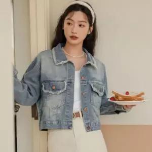 [하프클럽/]여성 빈티지 연청 포켓 크롭 청자켓 데님 자켓 봄 가을 간절기