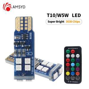 자동차 지도 돔 조명 주차 신호 주변 램프, W5W T10 LED 전구, 리모컨 다채로운 3030, 10SMD, 12V, 6000K,