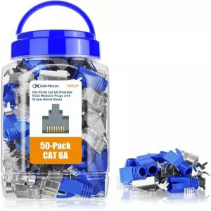케이블 매터스 50팩 Cat6A RJ45 차폐 모듈형 플러그 스트레인 릴 부츠 50개의 골드 도금 커넥터