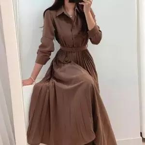 직장인룩 여성 가을 카라 정장 긴팔 롱 원피스 하객룩 돌잔치룩