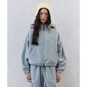 OIOI COLLECTION 오버크롭 플리스 후드집업 [MELANGE GREY]