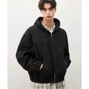 DRAW FIT 워시드 오버 데님 후드 집업 자켓 [LOW BLACK]