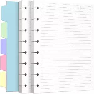 바운드 리필 용지 메모 시스템 바운딩 플래너 삽입물용 240페이지 5장 분할기 화이트 사이즈 5.6인치 x 8.3