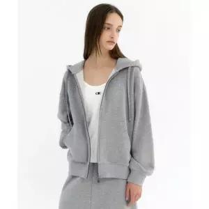 OIOI COLLECTION 베이직 로고 오버핏 후드집업 [MELANGE GREY]