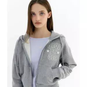 OIOI COLLECTION 베이직 로고 크롭 후드집업 [MELANGE GREY]