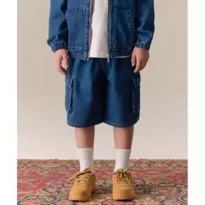 MUSINSA STANDARD KIDS 카고 버뮤다 데님 팬츠 [미디엄 인디고]