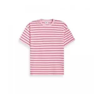 OIOI COLLECTION 스트라이프 로고 오버핏 반팔 티셔츠 [PINK]