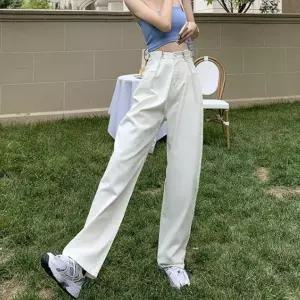 루즈핏 허리 조절 배기 바지 하이웨스트 통바지 배기핏 와이드 배기팬츠 베기 데님면 화이트 블랙 여성바지