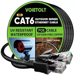 VOIETOLT 고양이 6 550MHz 이더넷 구리 UV 있는 재킷, 인터넷 네트워크 패치 LLDPE 순수 코드 300피트, 방수 60타이가 LAN 10Gbps 케이블 직매장 야외