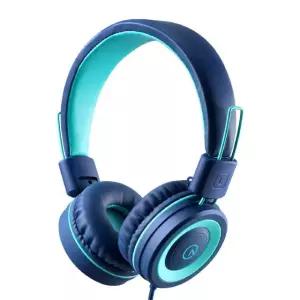 헤드폰 - 노트 / 스마트폰 태블릿 십대 3.5mm 소년 비행기 잭 K11 프리 소녀 스테레오 학교 제품 온이어 어린이용 유선 여행 접이식 (네이비 킨들 헤드셋 엉킴 청록색)