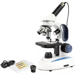 AmScope M158C-2L-E1 디지털 및 무선 콘덴서, 렌즈 WF10x 복합 단일 브라이트필드, 40x-1000x 배율, 현미경, 단안 아이피스, WF25x 동축 레오스타트,