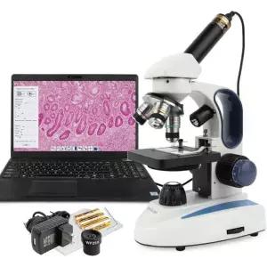 AmScope M158C-2L-E2 화합물 단안 40x-1000x 배율, 아이피스, 및 단일 하부 WF10x 조명, 렌즈 브라이트필드, WF25x 현미경, 콘덴서, 상부 LED