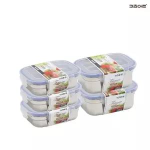 [키친아트] 피앙세 스텐레스 밀폐용기 냉장고정리용기 5종B(1호X3개)+(2호X2개) 보관용기...