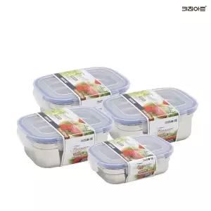 [키친아트] 피앙세 스텐레스 밀폐용기 냉장고정리용기 4종A(1호+(2호X3개)) 보관용기...