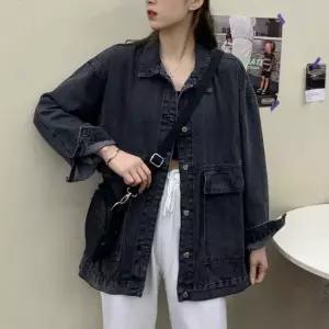 [하프클럽/]가을 간절기 블랙 청자켓 여성 오버핏 데님 재킷 루즈핏 아우터